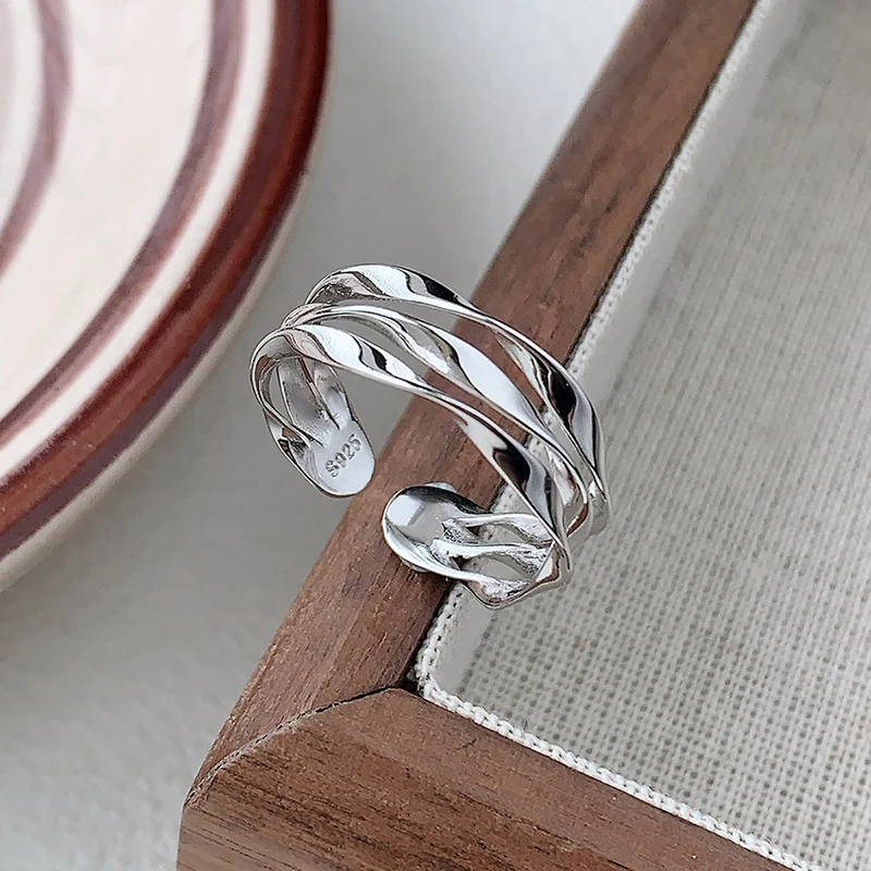 

Fashionable and Personalized S925 Silver Opening Thousand-layer Wavy Women's Rings Light and Luxurious Versatile