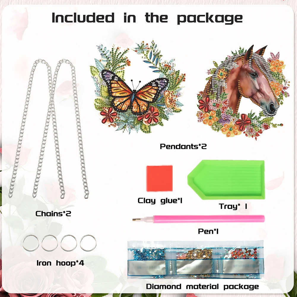 2pcs/Set DIY Butterfly Diamond Painting Door Hanging Diamond Art Painting Kits Welcome Signs Horse Diamond Art Window Ornaments