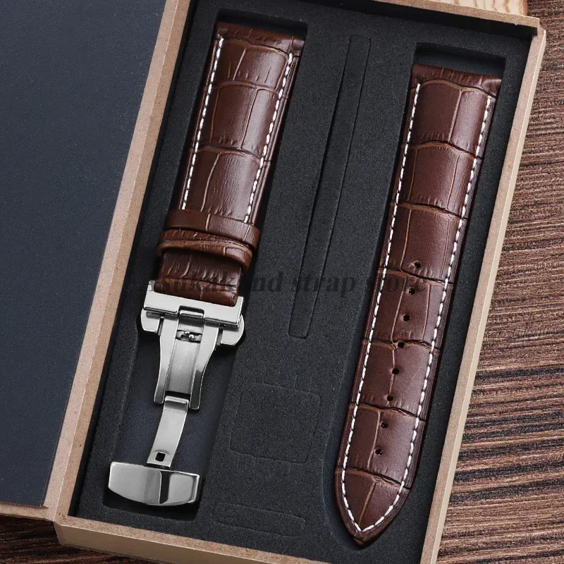 Für Tissot Seiko Kalb Echtes Leder Armband Alligator Korn Schmetterling Verschluss Uhrenarmband 12/13/14/15/16/17/18/19/20/22mm 24mm