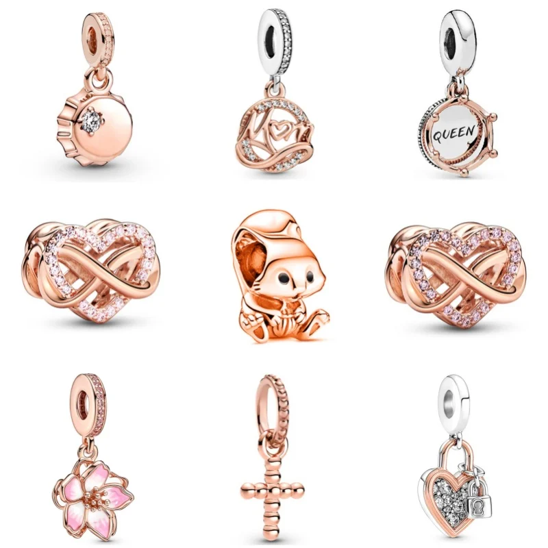 Rose Gold Pated Rabbit Star Pendant Alloy Large Hole Charm Beads For Pandora DIY Bracelet Necklace Jewelry Accessories Gifts ﻿