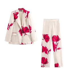 Autumn New Women's Clothing European And American Style Fashionable Casual Printed Suit Jacket Pants Set