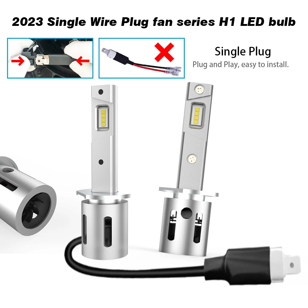 

2023 Single Wire Plug Fan H1 LED Bulbs, 24000LM 60W , 6500K Fog Lamp 8Pcs CSP Chips White DRL No Adapter Required Easy Install