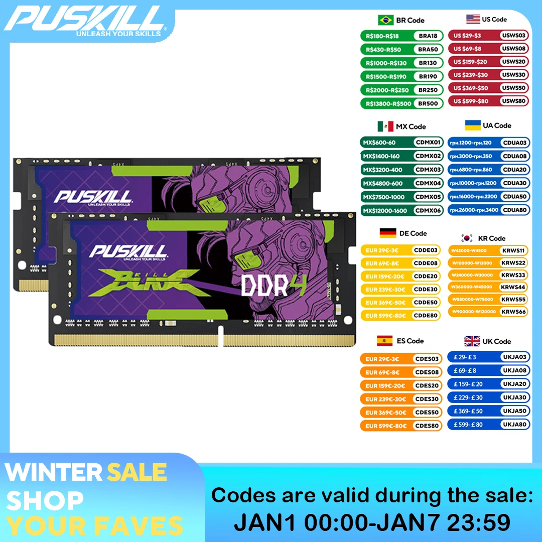 PUSKILL DDR4 Killblade Notebook Gamer Memoria Ram 32GB 2x16GB 2x8GB 3200MHz 2666MHz 1.2V 260pin Sodimm For Laptop Memory