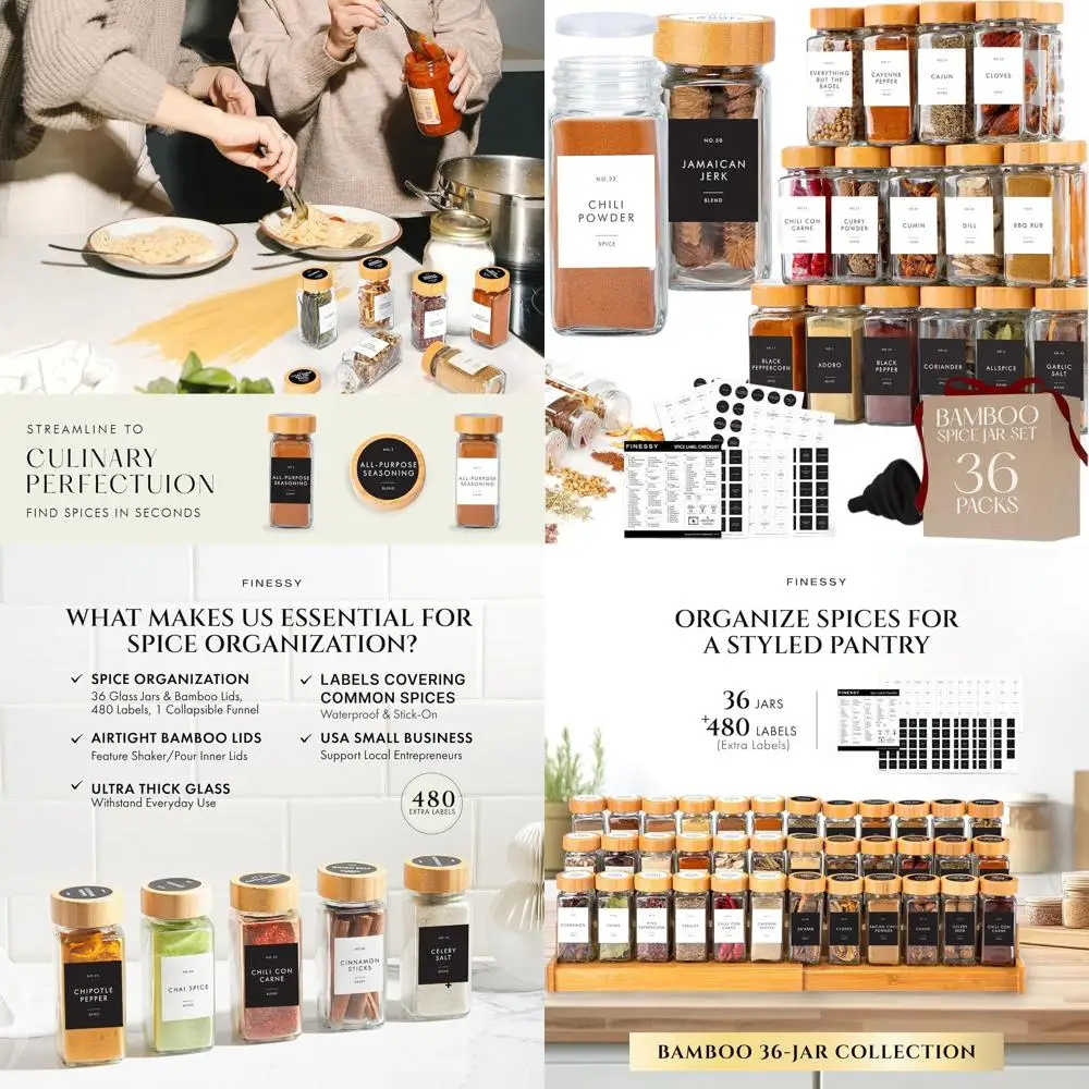 

Упаковка из 36 прозрачных стеклянных банок для специй на 4 унции с бамбуковой крышкой и крышкой-шейкером, минималистичные герметичные контейнеры для приправ для хранения трав