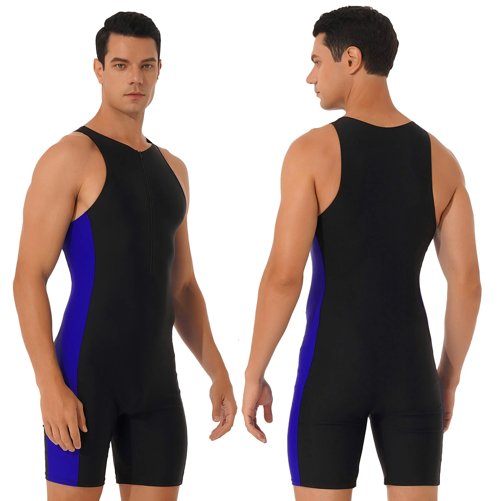 Men One-piece Swimwear Sleeveless Front Zipper Swimsuit Bodysuit Triathlon Wetsuit for Beach Pool Swimming Bathing Diving Suit