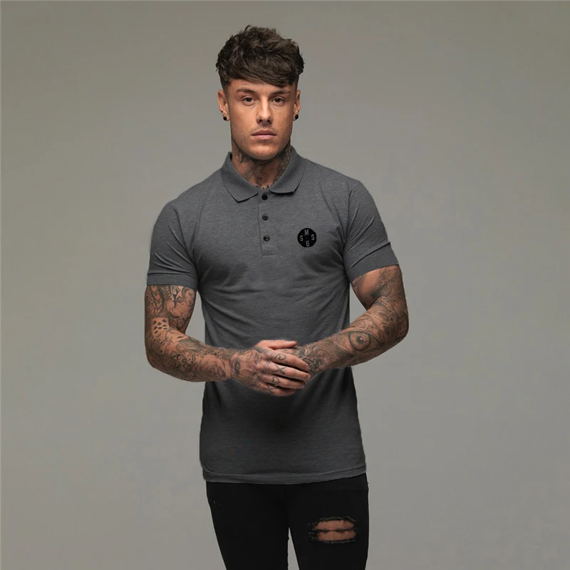 New Arrival Summer Polo Short Sleeve T-Shirt  Men Gym Clothing  Fitness Slim Sports  Cotton T-shirt Fashion Printed Tees Tops