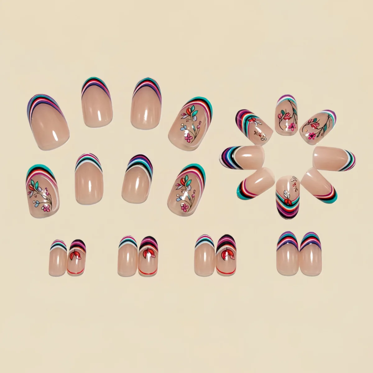 أظافر صناعية متوسطة الحجم للنساء والفتيات، زهور الربيع والصيف، أزرق أرجواني وأبيض، أطراف أظافر لامعة أو لامعة، اضغط على الأظافر الصناعية #4