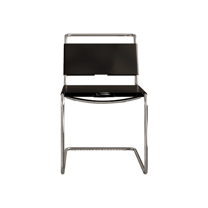 #Cantilever Saddle Leather Dining Chair, Polished Chrome Stainless Steel Frame Armless Side Chair