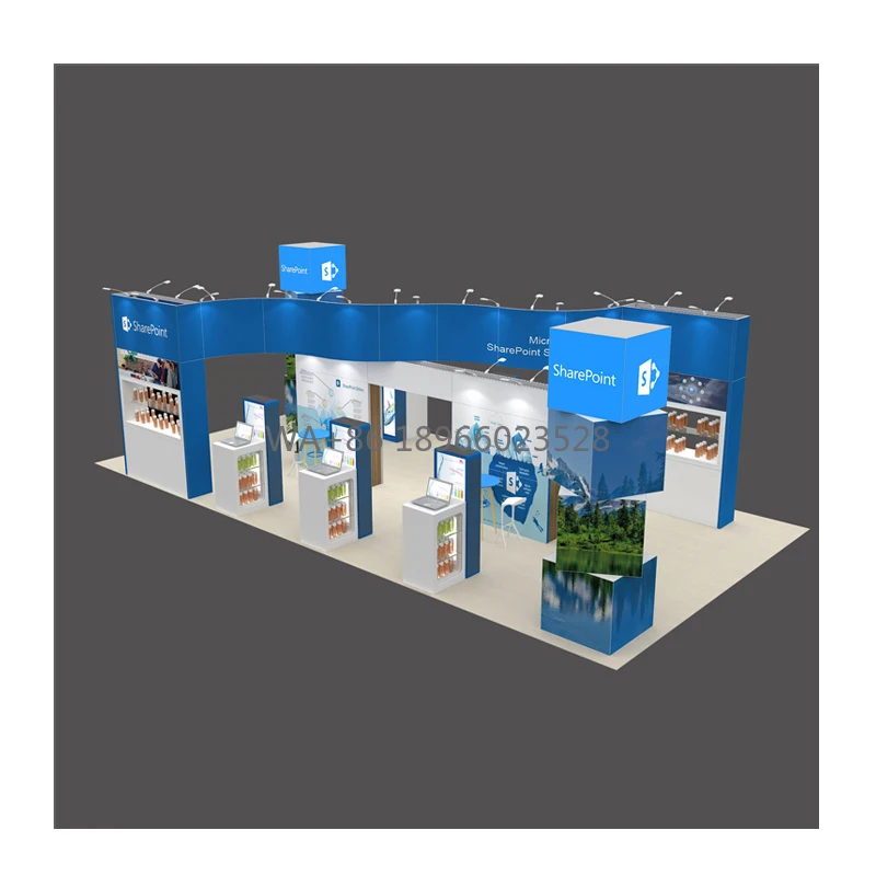 Grande cabina espositiva da 6x12 m con contatori espositivi per fiera