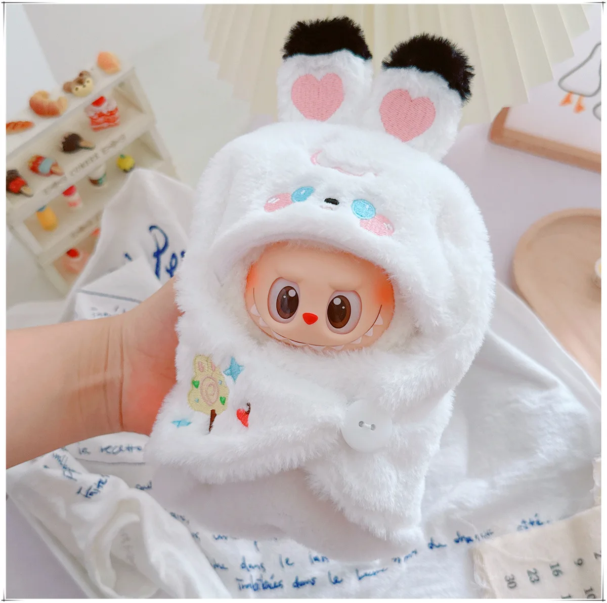 

10-17cm Kawaii Labubu Clothes Accessories Cute White Rabbit Bunny Sleeping Bag Mini Idol Doll Home Decor for Fans Girls Gifts