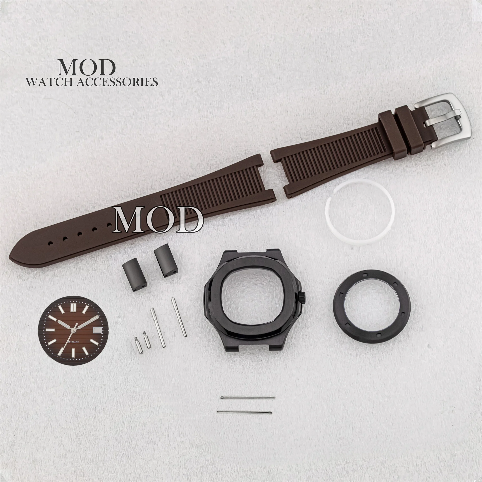 41mm NH35 Case Rubber Bracelet PVD Black Stainless Steel Watch Case Green Luminous Dial Hands Fit Nautilus NH35 Movement Parts