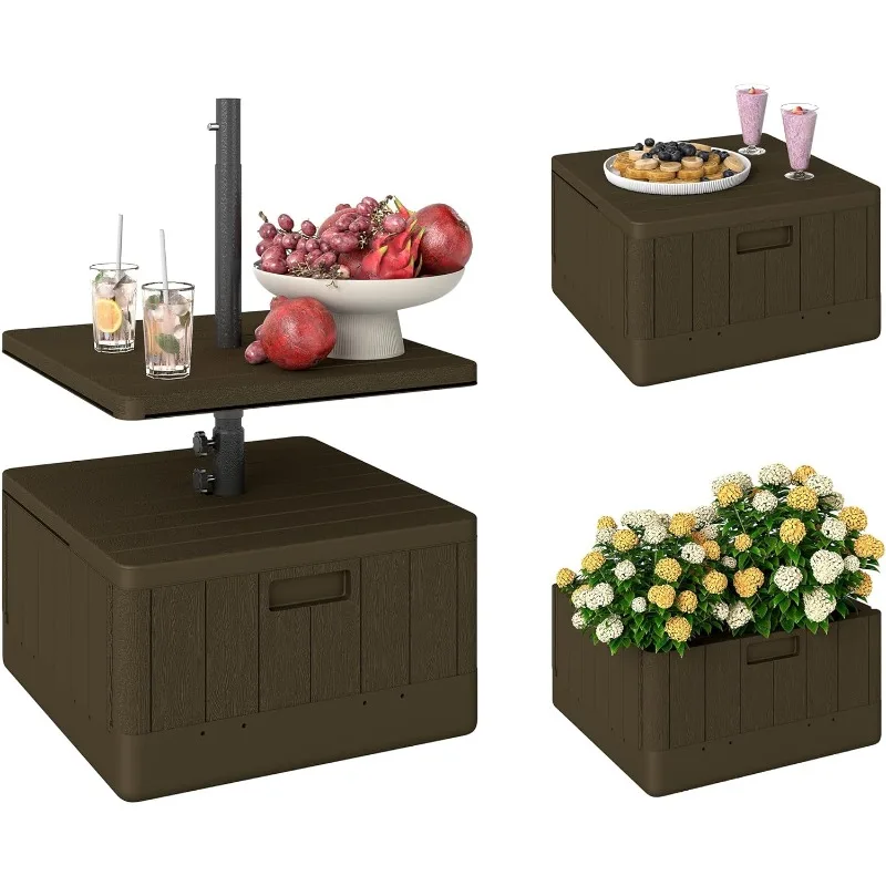 

Outsunny Weighted Umbrella Stand with Table Tray, Heavy Duty Patio Umbrella Weighted Base with Wheels, Handles, 176lbs Brown