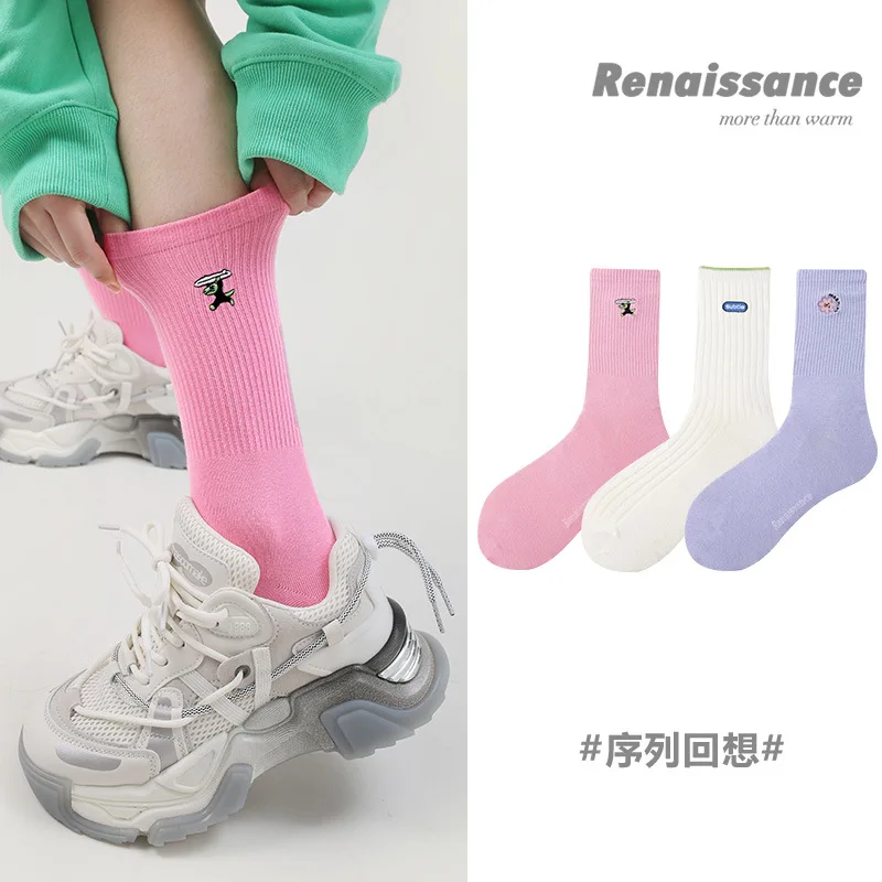 3Pair/Lot Embroidery Fashion Woman Men Socks Korea Harajuku Style Kawaii Funny Cartoon Spring Autumn Female Socks Lovely Girl