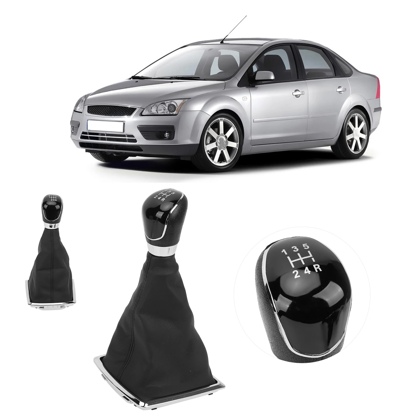 Juego completo de cubiertas de bota de cambio Manual para Ford Focus 2009-2012 polaina de palanca de cambios negra de cuero PU con bordes cosidos directos