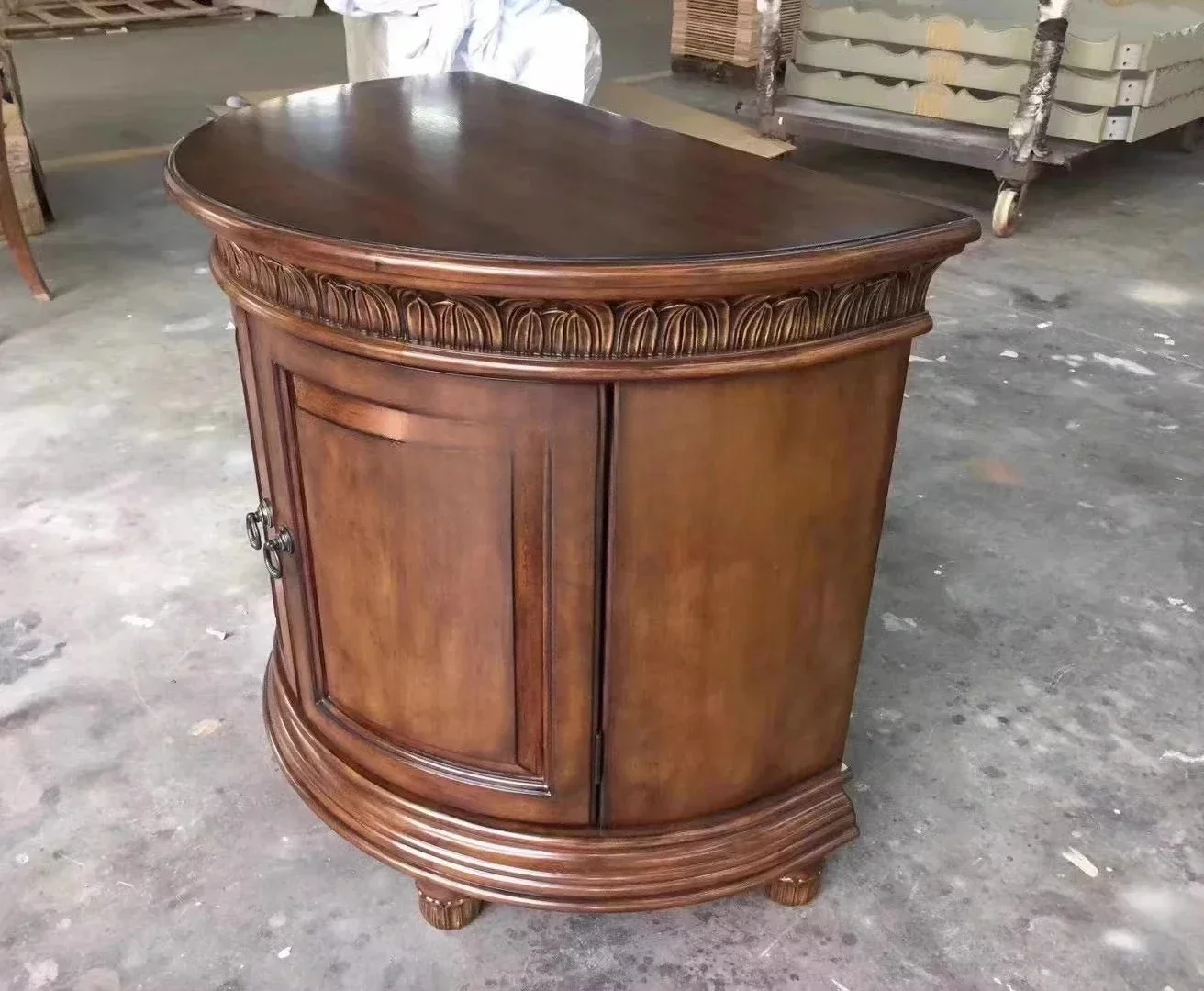Double door poplar bedside table wooden surface small entrance semicircular cabinet