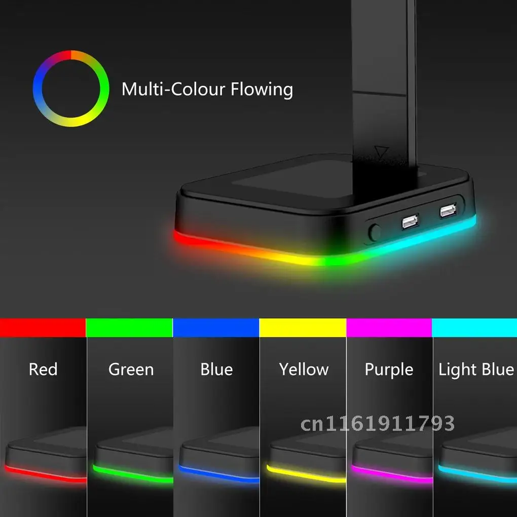 ที่ตั้งหูฟัง RGB ครอบหูที่วางหูฟังแบบตั้งโต๊ะที่วางหูฟังชั้นวางของในห้องน้ำ USB รองรับเกมเมอร์อุปกรณ์เสริมสำหรับพีซี