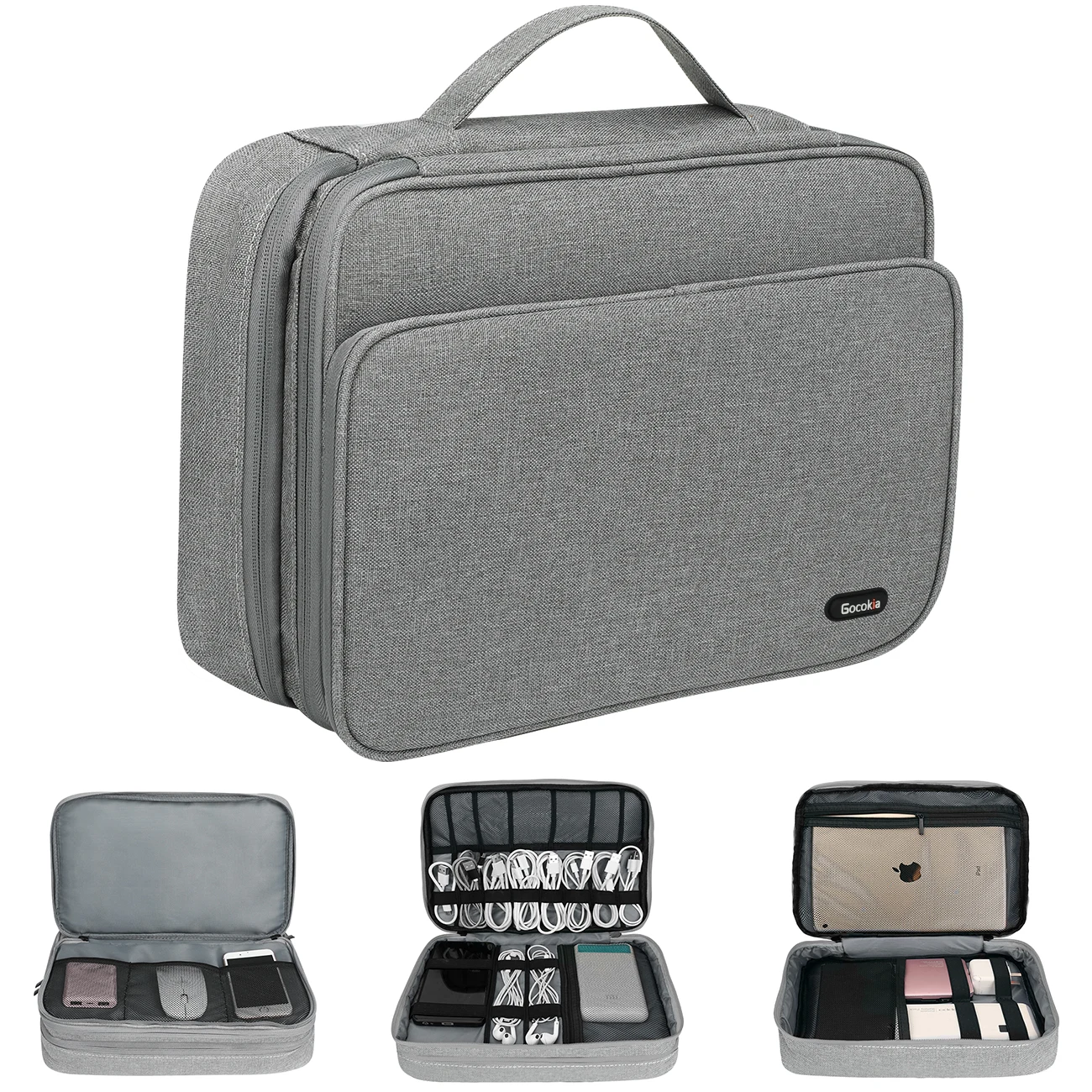 Three Layer Electronic Accessories Organizer, Storage Bag with Cable Gadget Bag Waterproof Carry Pouch for iPad 11,Hard Drives