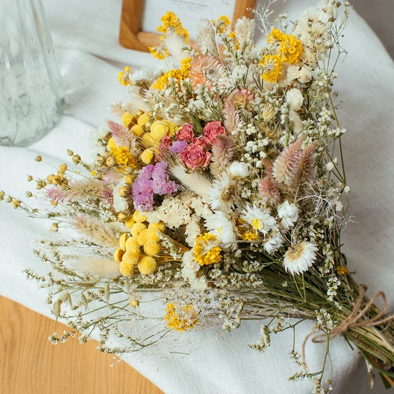 

Natural Bunny Tail Grass Crystal Grass Rose Daisy Mix Dried Flower Bride Bouquets Wedding Bridesmaid Bouquets Home Decorations