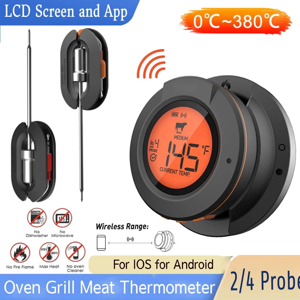 Digital Wireless BT Oven Grill Meat Thermometer 2/4 Probes Thermometer Barbecue Temperature Gauge For IOS for Android for Oven