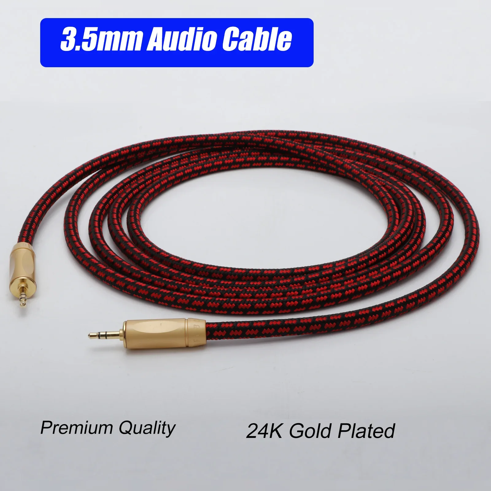 Cabo AUX macho para macho durável de 3,5 mm com conectores banhados a ouro 24K