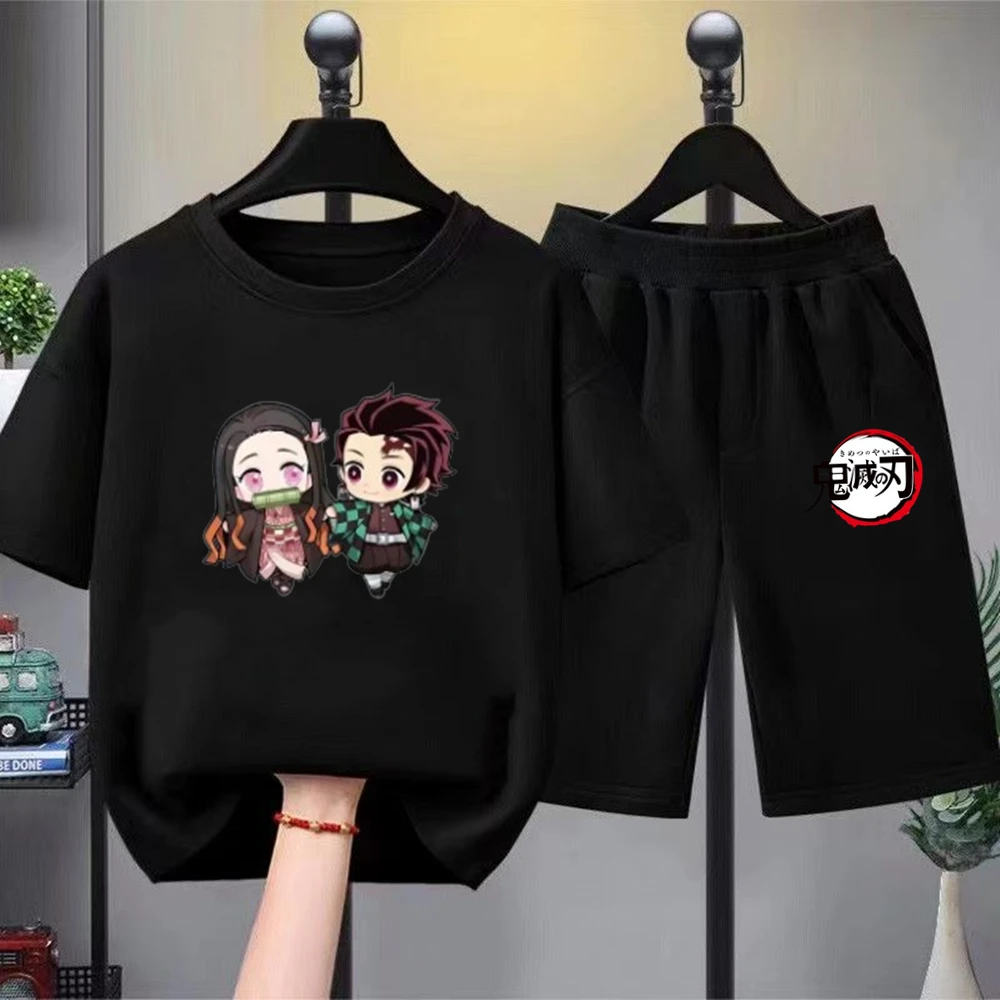 

Demon Slayer Kids Tshirt+shorts Age 3-12 Boys Girls tops Children's Round Neck Short sleeve birthday present Summer T-shirt