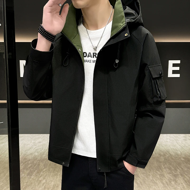 

Весенне-осенняя мужская куртка с капюшоном, модная повседневная удобная мужская одежда, ветрозащитная верхняя одежда на молнии, однотонная универсальная одежда