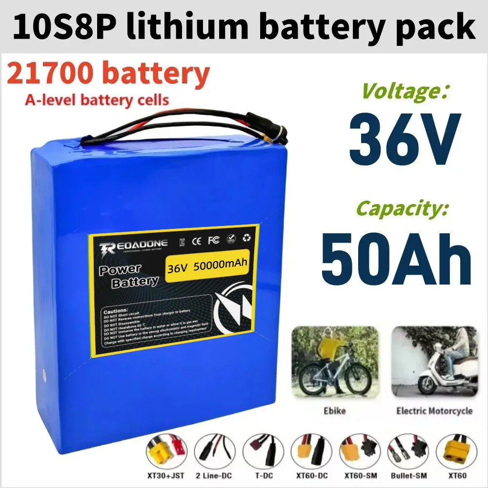 

Reoaoone 36V 10S8P 50Ah 1000W Rechargeable Battery Pack - With Charger, Suitable for Scooters, & Outdoor Backup