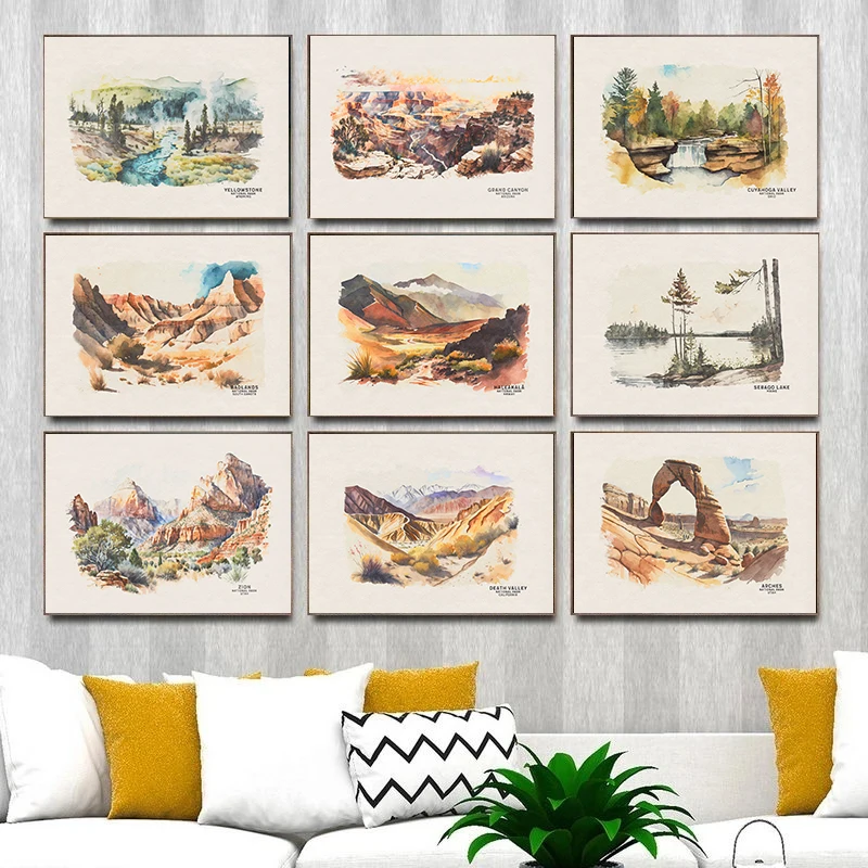 National Park Watercolor Poster Great Smoky Mountains Travel