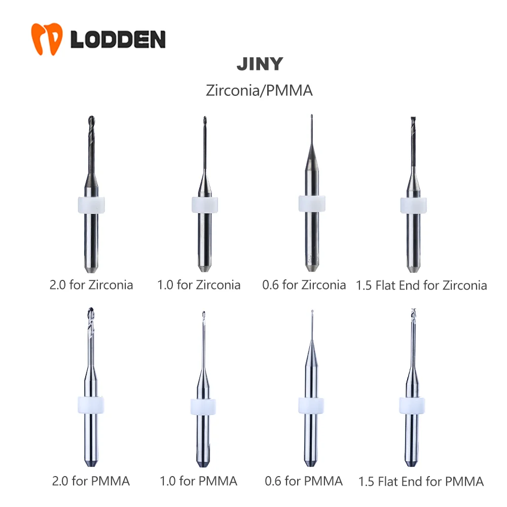 

JINY F-5Z Zirconia PMMA Dental Milling Burs D4 Dentistry Lab Materials DC NC Coating Flat End Grinding Drills Diamond Tools