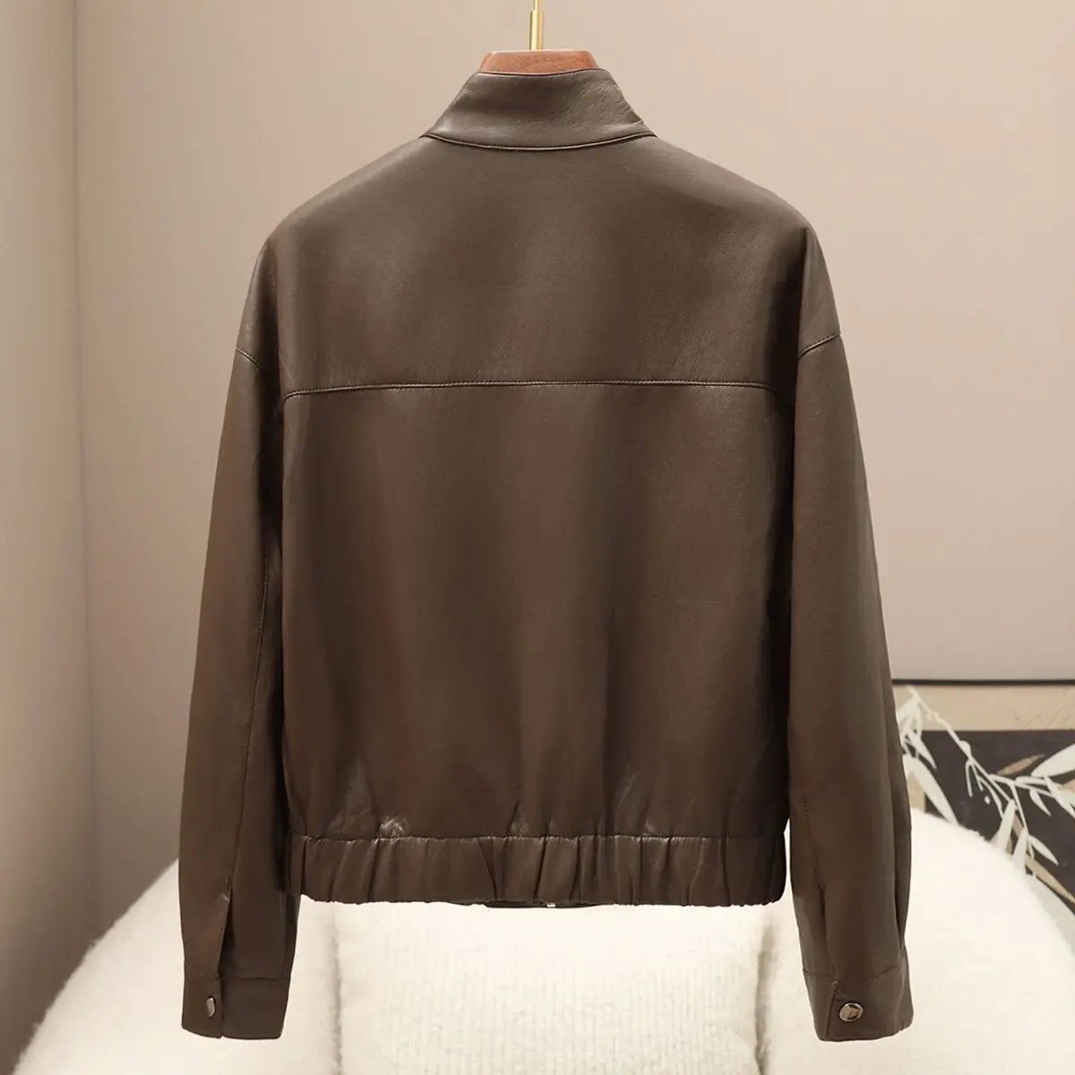 Nova Jaqueta Feminina Retrô Americana de Couro PU com Gola Alta e Caimento Solto