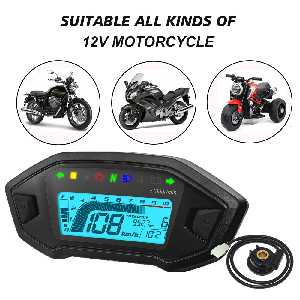 12V LCD Motorrad meter Universal Tachometer für Cafe Racer Moto Kilometerzähler 10000RPM 7 Farbe Hintergrundbeleuchtung Dashboard Öl Gauge sensor