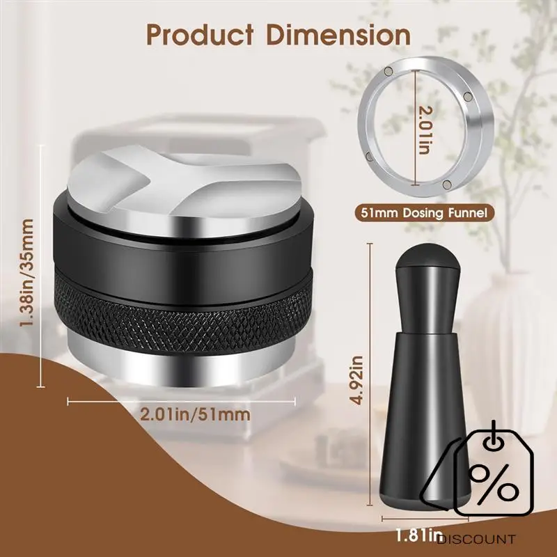 مجموعة ملحقات الإسبريسو ABKR-51 مم، موزع القهوة ومستوى العبث، أداة WDT ومجموعة قمع الجرعات