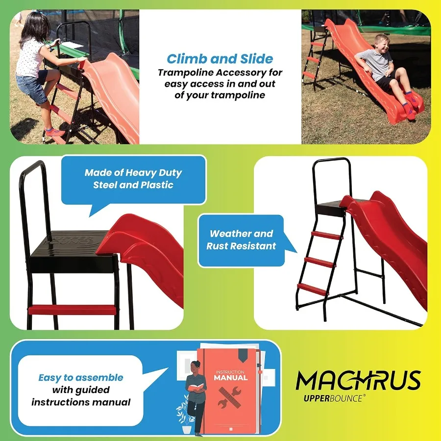 Fun Indoor & Outdoor Ladder and Wave Slide Set – Perfect for Round or Rectangle Trampolines with or Without Net