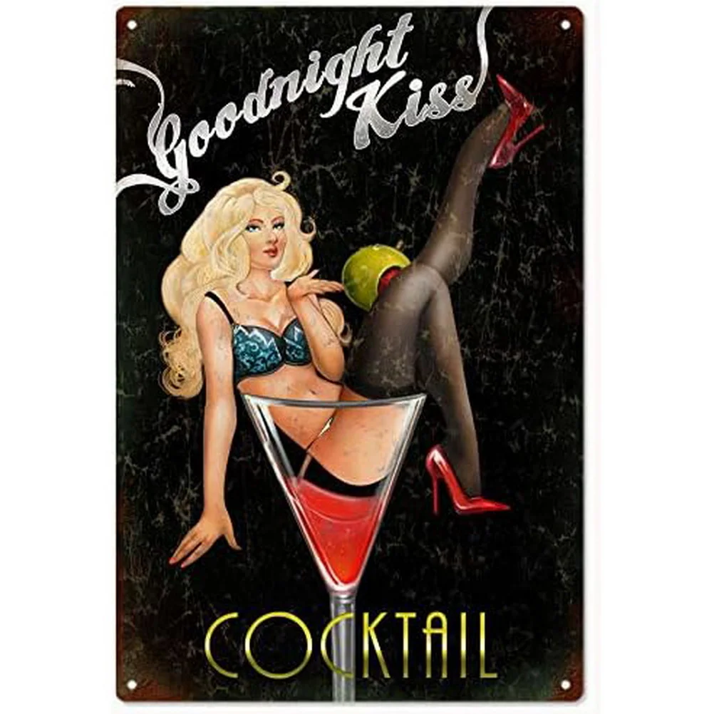 Vintage Pinup Wine Girls Metal Tin Signs Cocktail Martini Fireball Beer Wall Decor for Home Bars Garage Cafe Clubs Man Cave Pubs