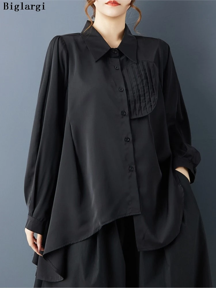 

Oversized Spring Shirt Women Pleated Irregular Fashion Loose Ruffle Ladies Blouses Casual Woman Shirts