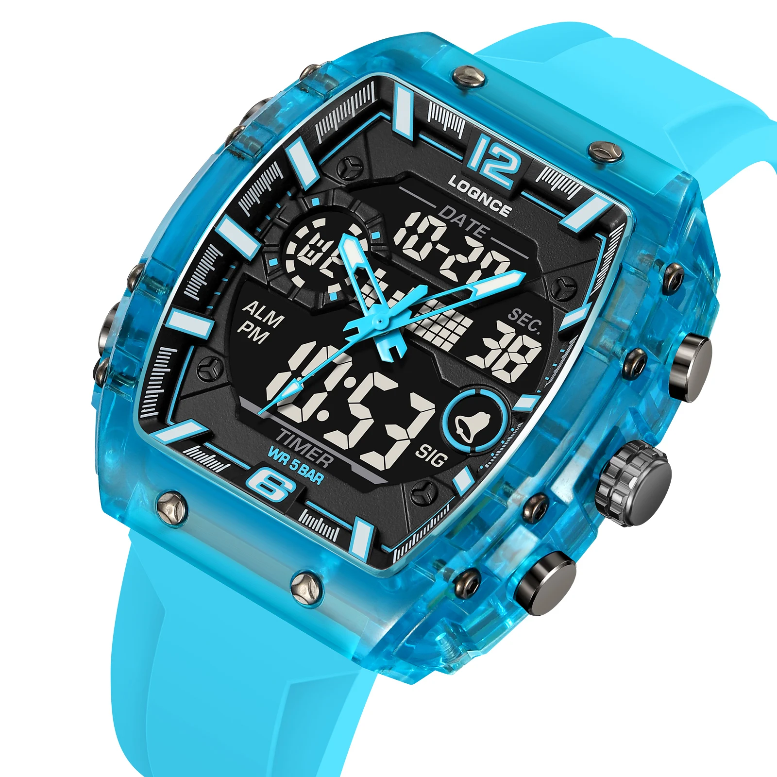 Fashion LOQNCE 98003 Men's Watch High Quality Analog-Digital Dual Movement Calendar Luminous 50M Waterproof Watch Silicone Band