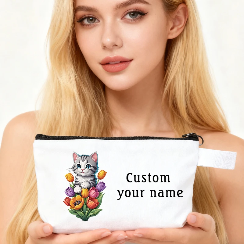 

Custom Your Name Canvas Makeup Bag Multifunction Storage Organizers Cosmetic Pouch Zipper Travel Toiletry Bag Pencil Cases