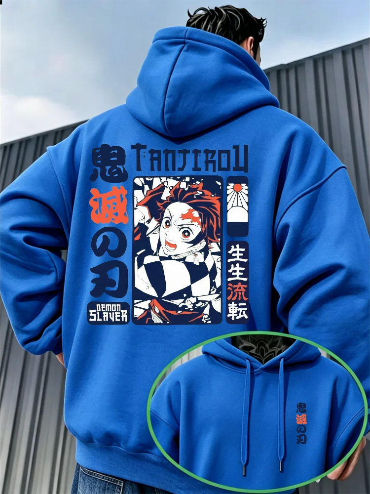 Anime Demon Slayer Tanjiro Kamado Vorder- und Rückseitendruck Hoodie Kinder Pullover Kapuzenpullover Herbst Streetwear Kinderoberteile – Detail 6