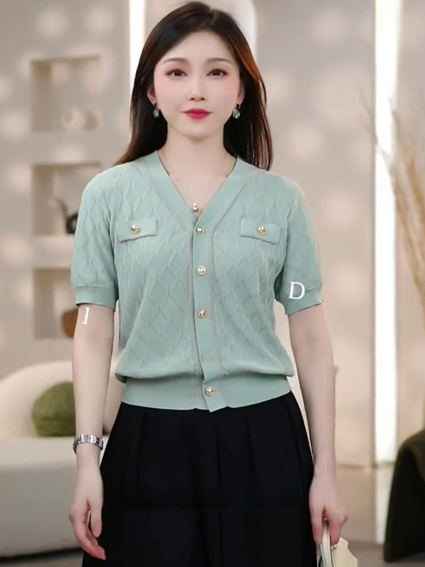 

Faionable Knitted ort Sve Open Cardigan Single Button Casual Design Summer Top High End European Brand Silk Material