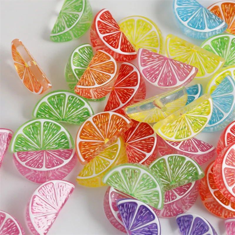 2026 Summer style 100pcs/lot color pattern print cartoon Lemon slice shape acrylic beads diy jewelry garment hair accessory
