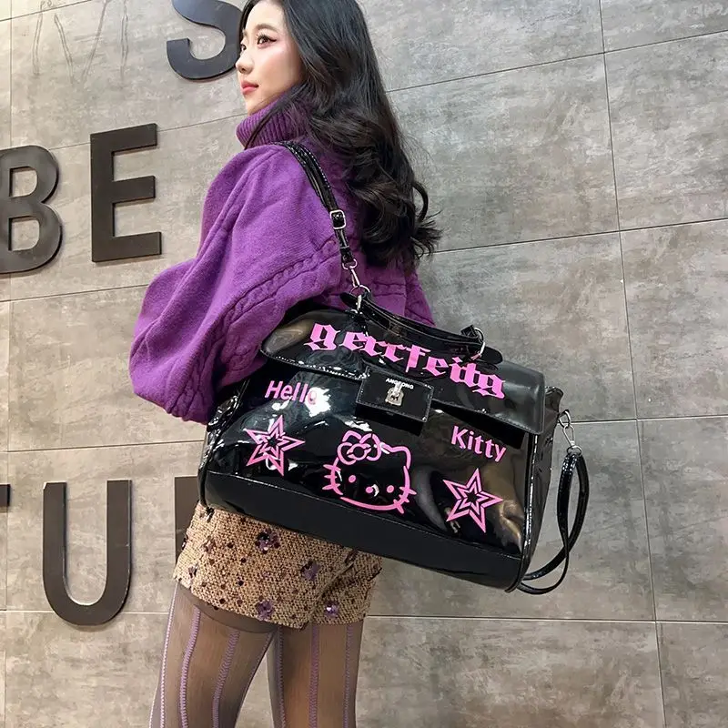

Sanrio Hello Kitty большая вместительная сумка для багажа Y2K, индивидуальная нишевая сумка через плечо, фиолетовая, черная сумка через плечо Jk для женщин, подарок