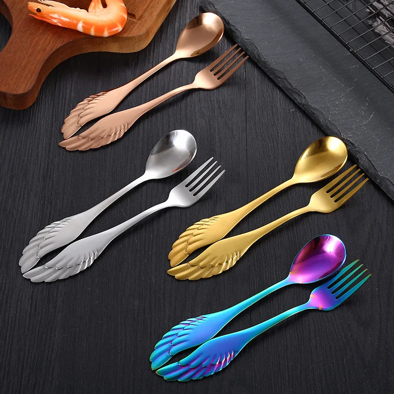 

Gold Dinnerware Set Wing Stainless Steel Fork Coffee Spoon Teaspoon Fruit Fork Flatware Dishwasher Safe Kitchen Tableware