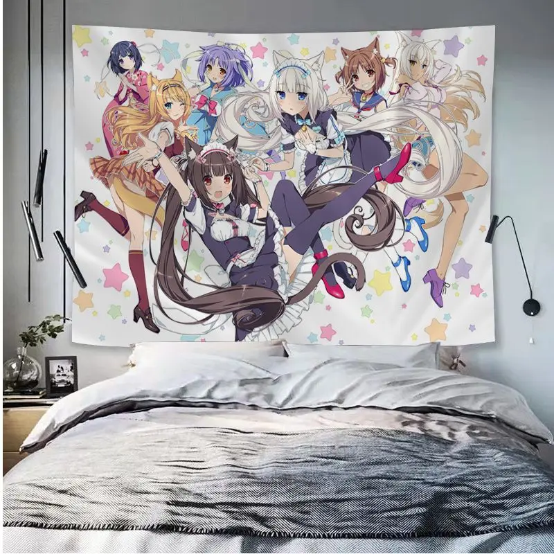 Cute Anime Girls Tapestry Japanese Style Art Sci Fi Room Home Decor Dekoracyjny koc wiszący Sypialnia Pokój dzienny Akademik