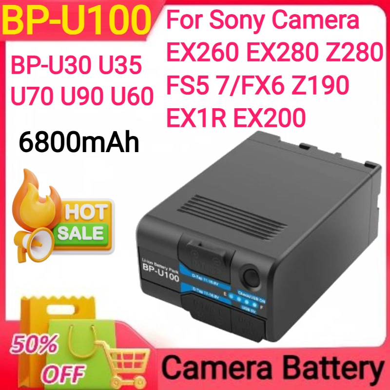 

6800mAh BP-U100 for Sony Camera EX260 EX280 Z280 FS5 7 FX6 Z190 EX1R EX200 BP-U30 U35 U70 U90 U60 with D-Tap and USB Output