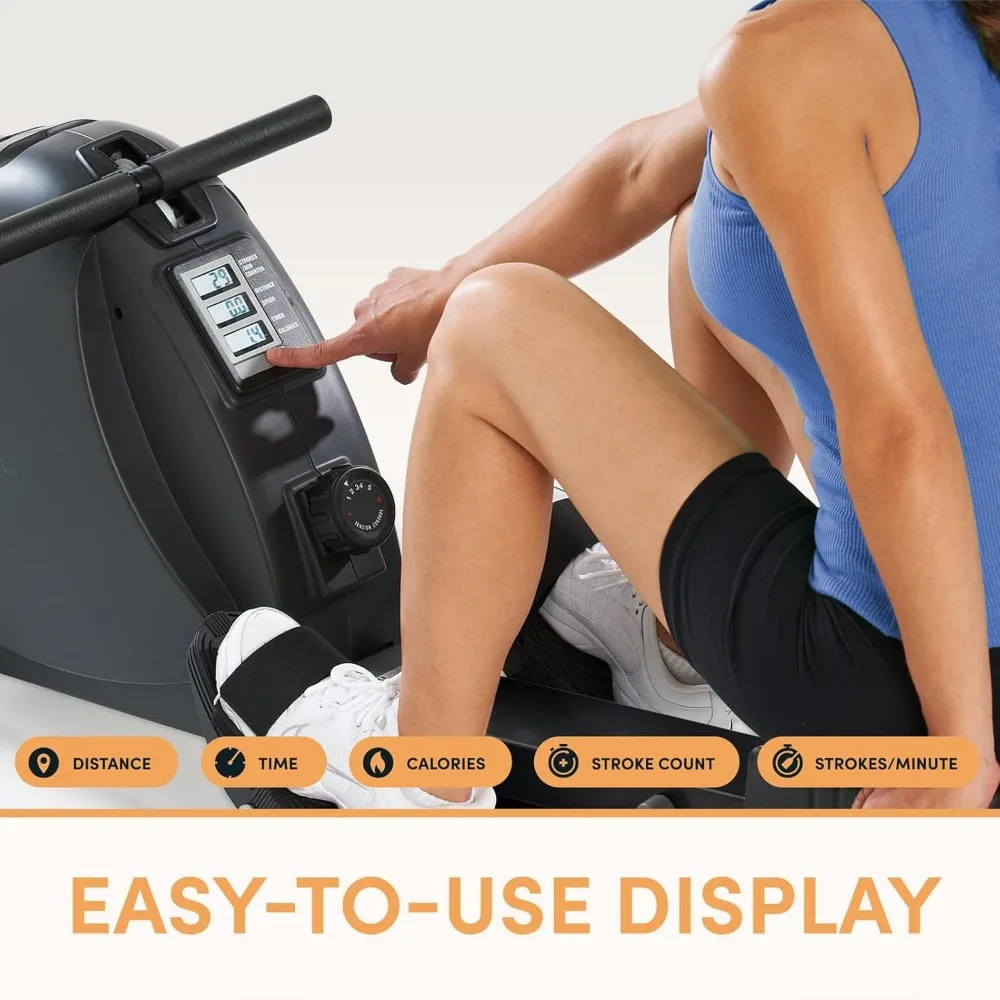 เครื่องกรรเชียงบกแบบพับได้ RW1000 สำหรับใช้ในบ้าน/สำนักงาน, ระบบต้านทานแม่เหล็กเงียบพิเศษ, ใช้พลังงานจากแบตเตอรี่, สีชาร์โคล