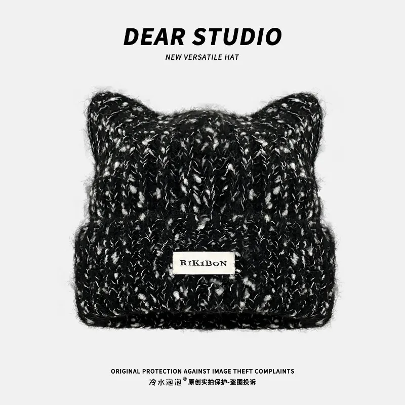 الموضة الكورية مختلط اللون محبوك القط الأذن بيني Y2K الخريف الشتاء جديد سميكة الدافئة تنوعا شخصية القبعات النسائية