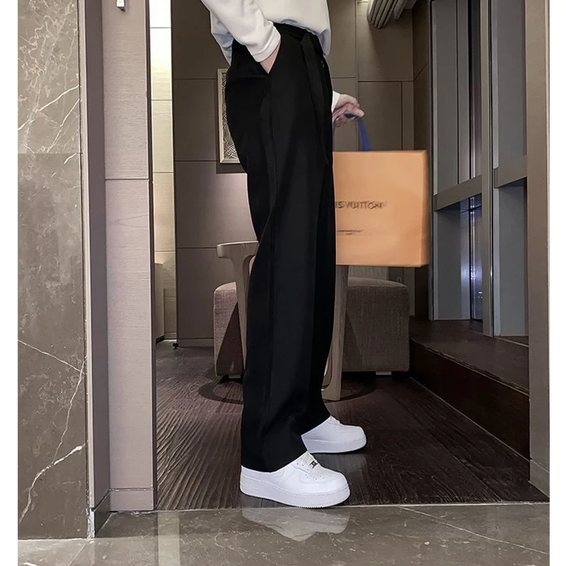 Autumn Winter Male Loose Casual Straight Suit Pants Hombre All-match Korean Fashion Solid Color Wide Leg Trousers Men\'s Clothing