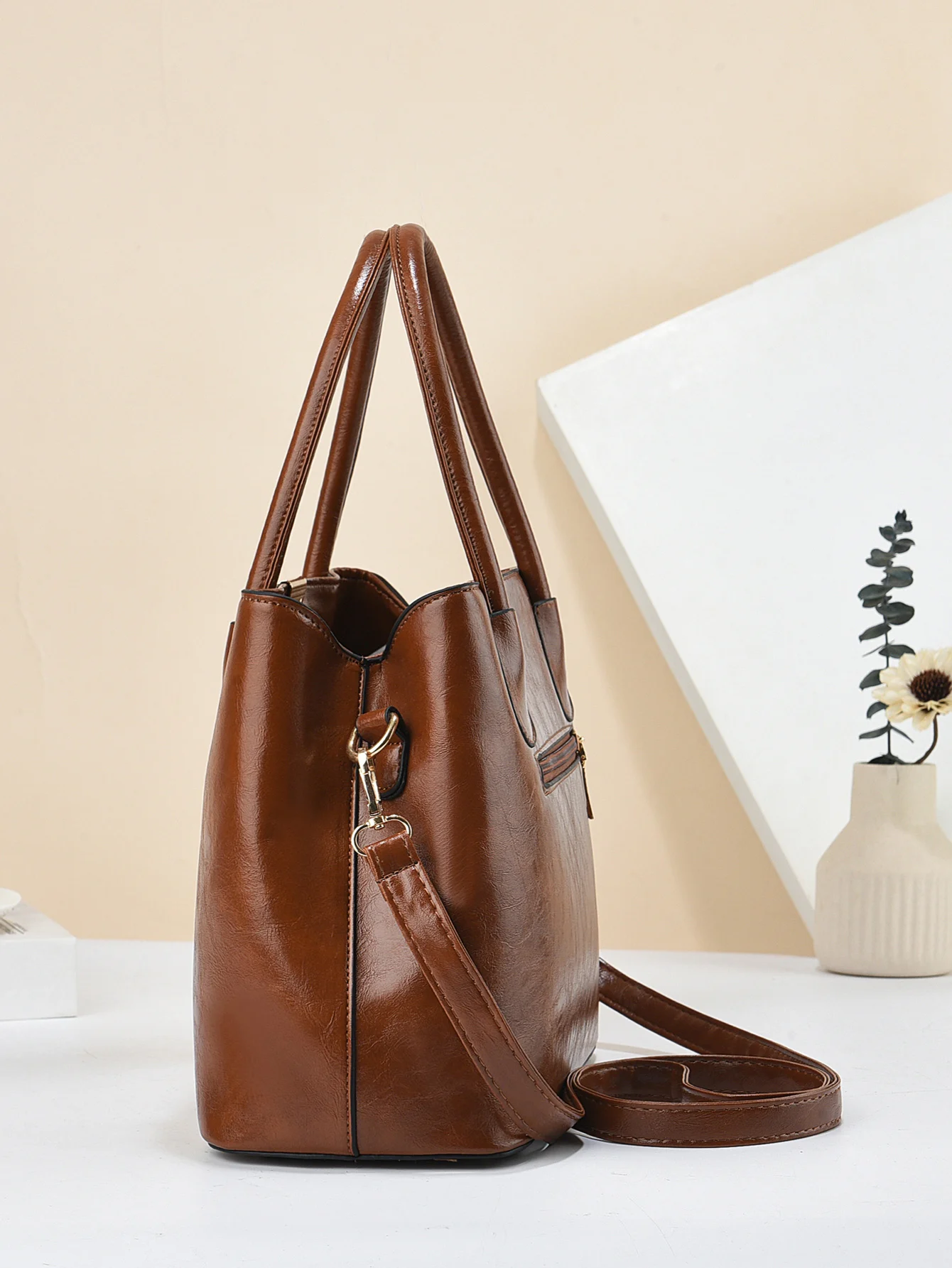 Retro Solid Color Handbags For Women, Elegant PU Leather Crossbody Bag, Trendy Office & Work Purses