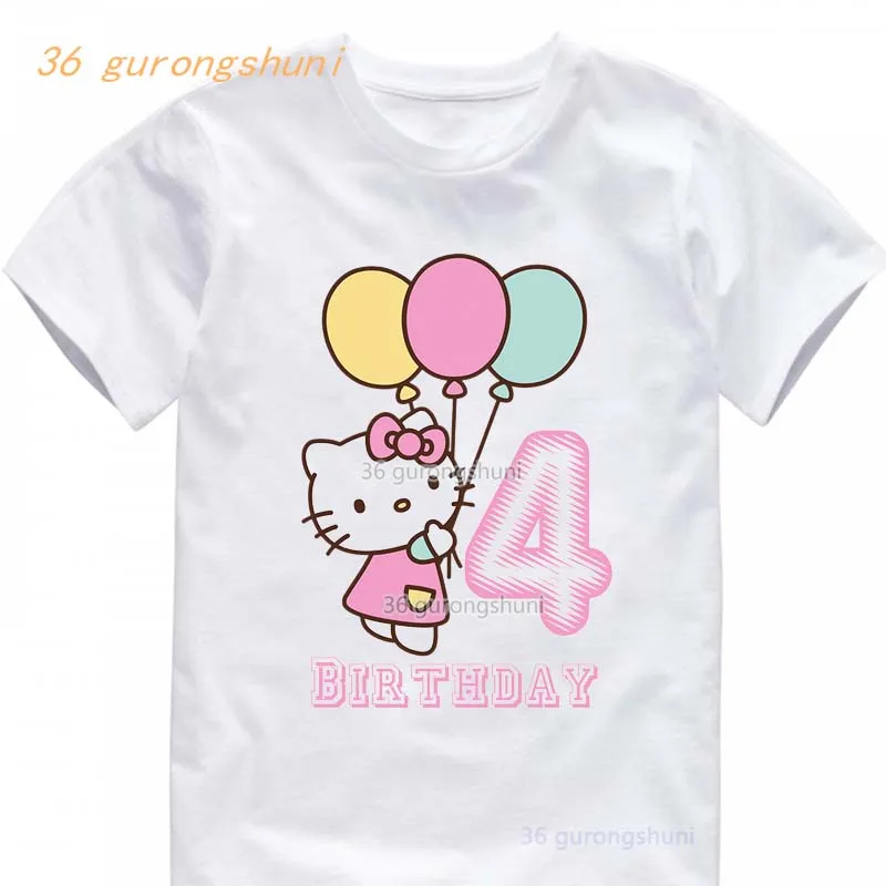 T Shirt For Girls Clothes cartoon hello cat Children clothing kids boy Tshirt 4 5 6 birthday baby Girl clothing Graphic T Shirts