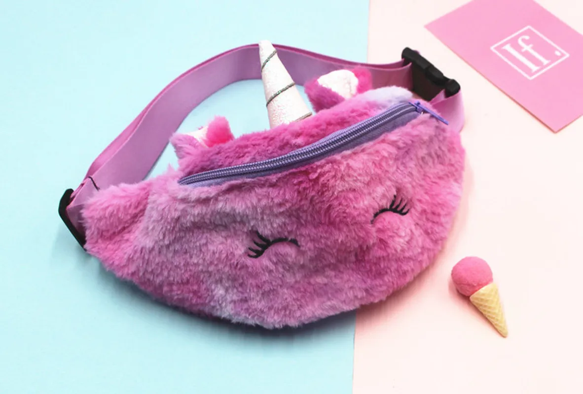 Simpatico unicorno marsupio ragazze marsupio peluche cintura colore sfumato borsa petto cartone animato portamonete borsa da viaggio petto per bambino